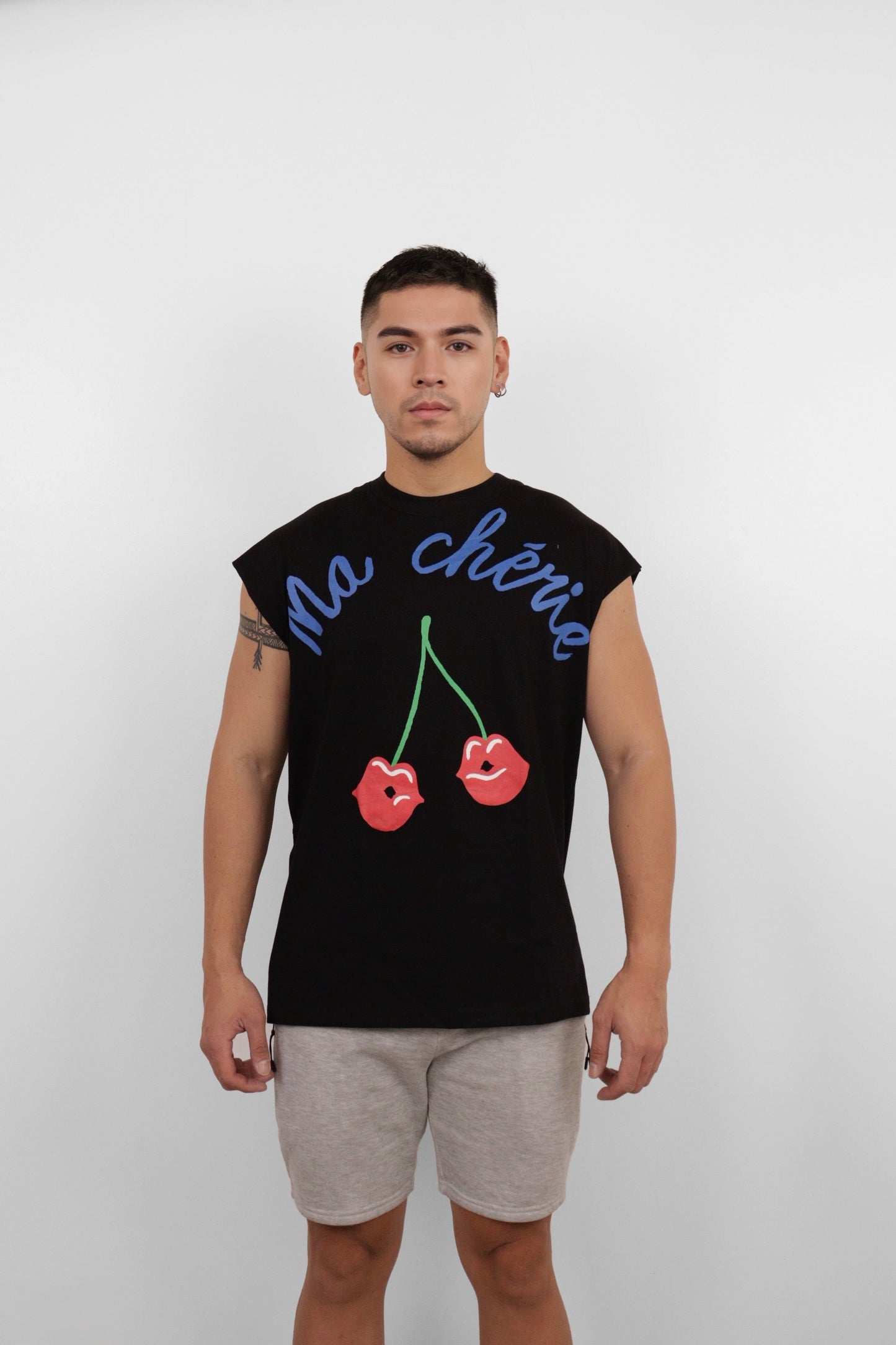 Black Ma Chérie Cherry Graphic Muscle Tee