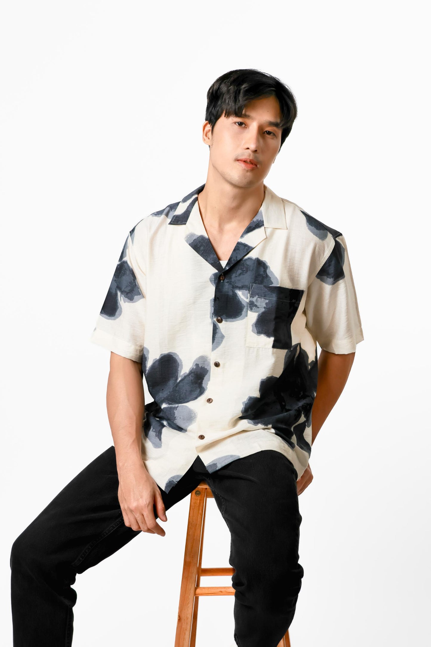 Ink Wash Floral Cotton Polo