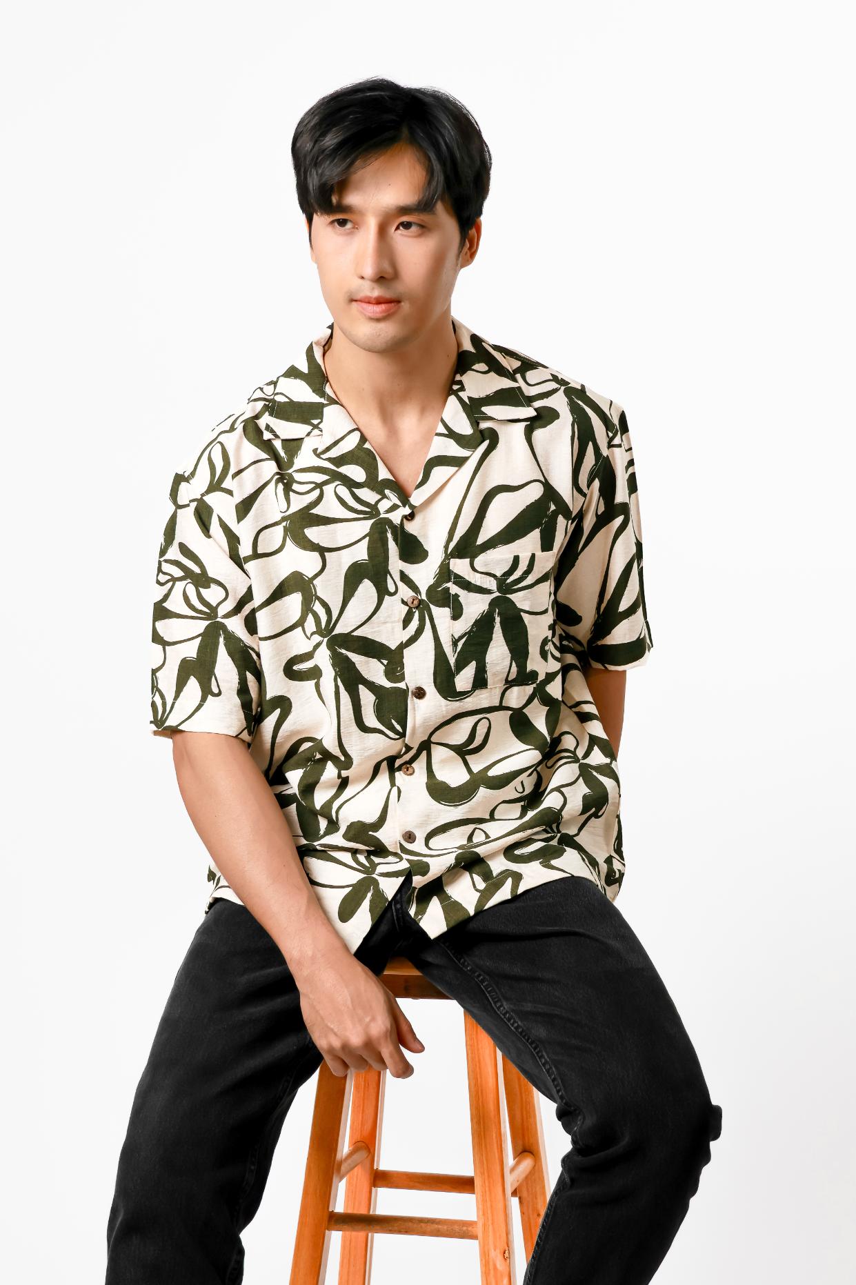 Abstract Floral Cotton Polo