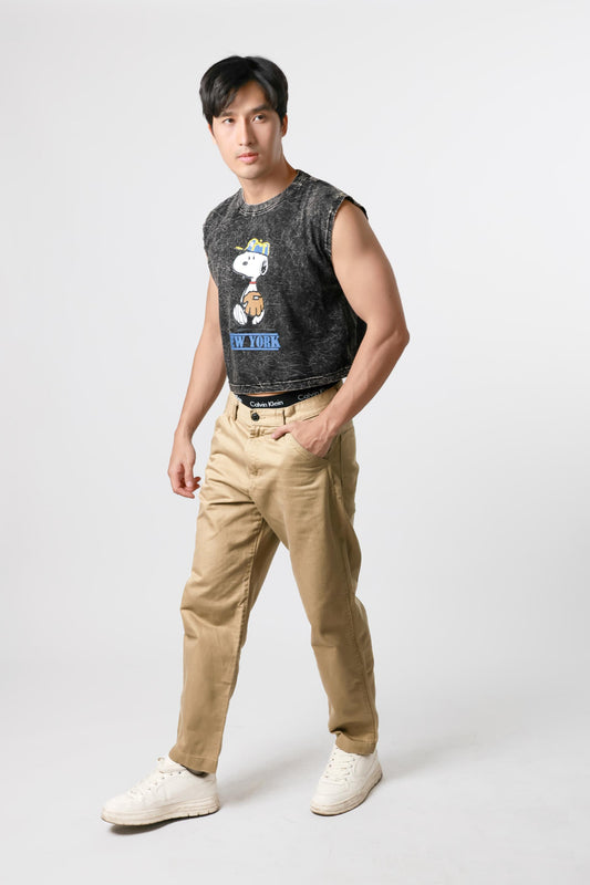 Snoopy Graphic Cropped Muscle Tee — Washed Black
