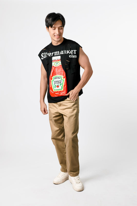 Supermarket Club Distressed Muscle Tee — Black