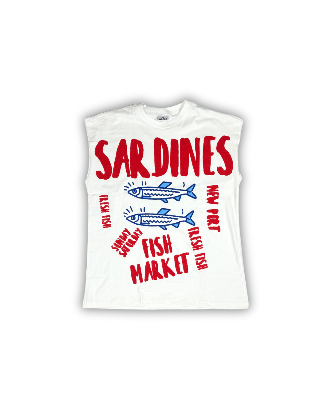 White Sardines Fish Market Muscle Tee