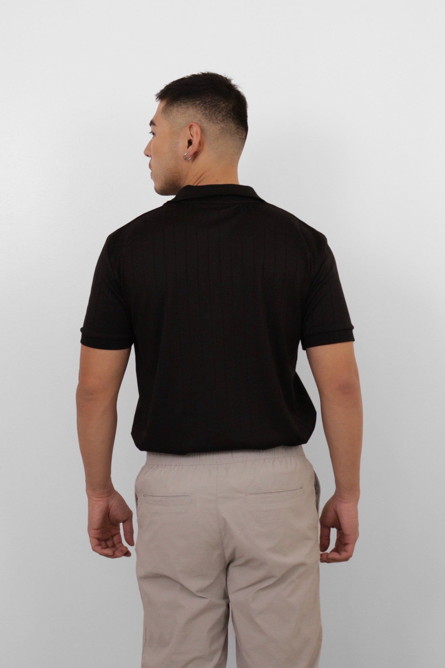 Black Textured Knit Polo