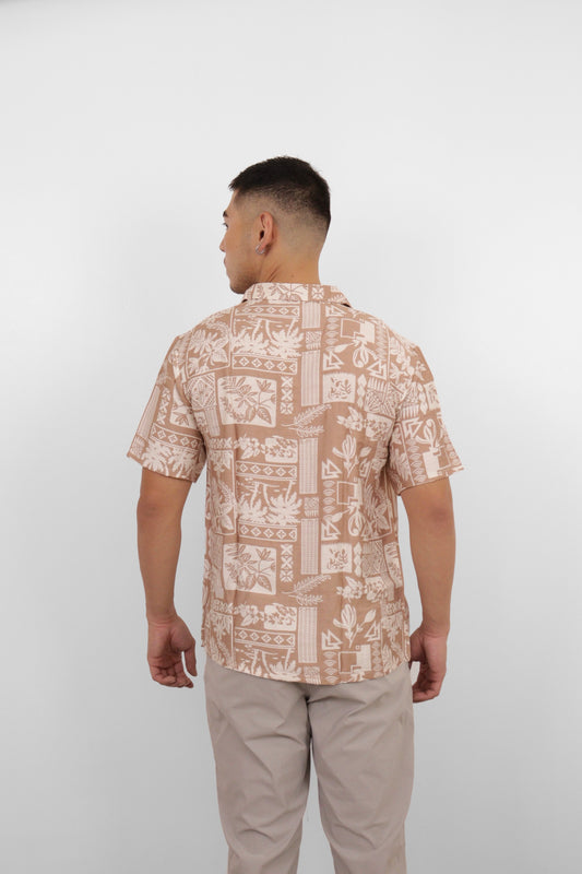 Taupe Tile Print Camp Shirt