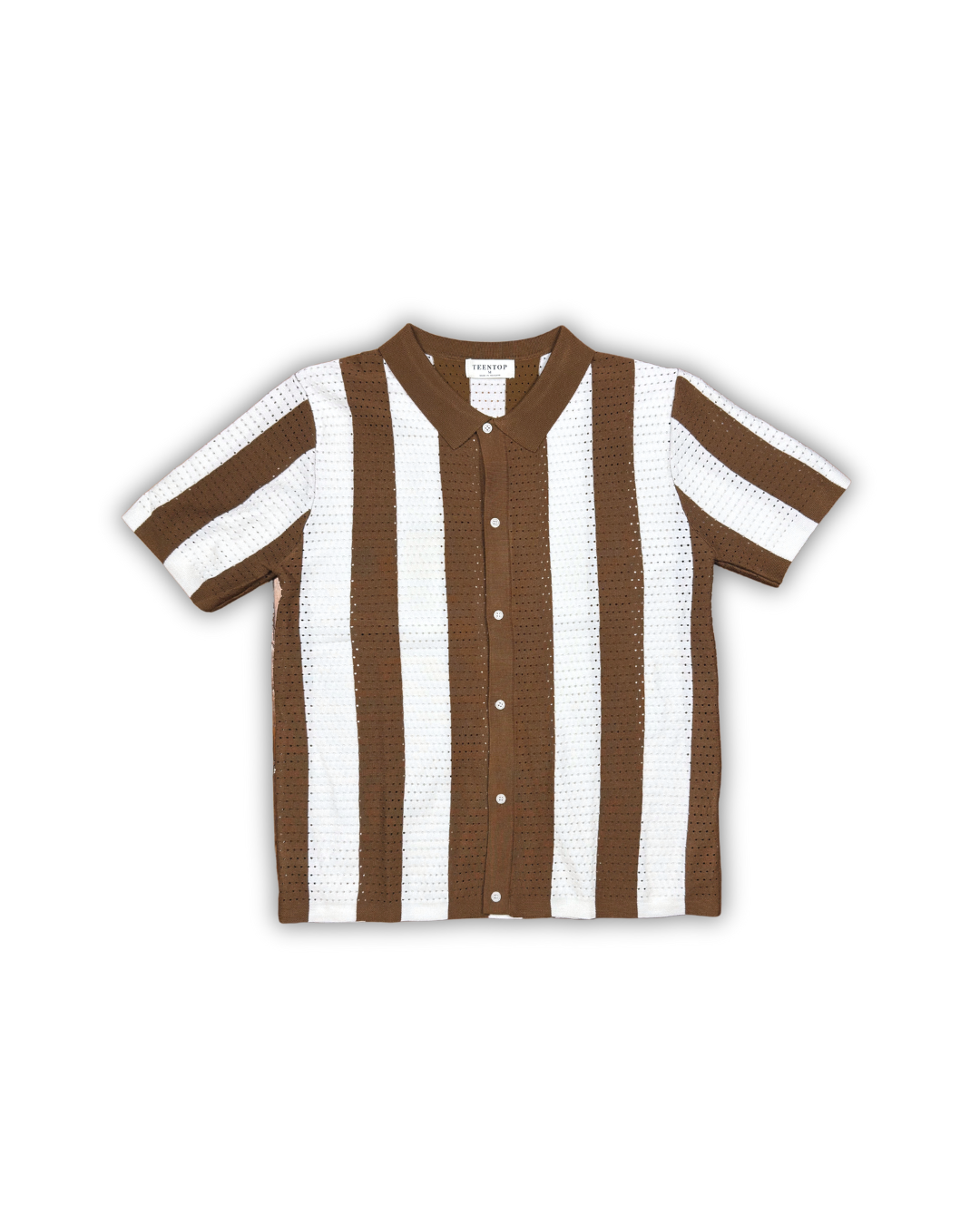 Brown & White Vertical Stripe Crochet Polo