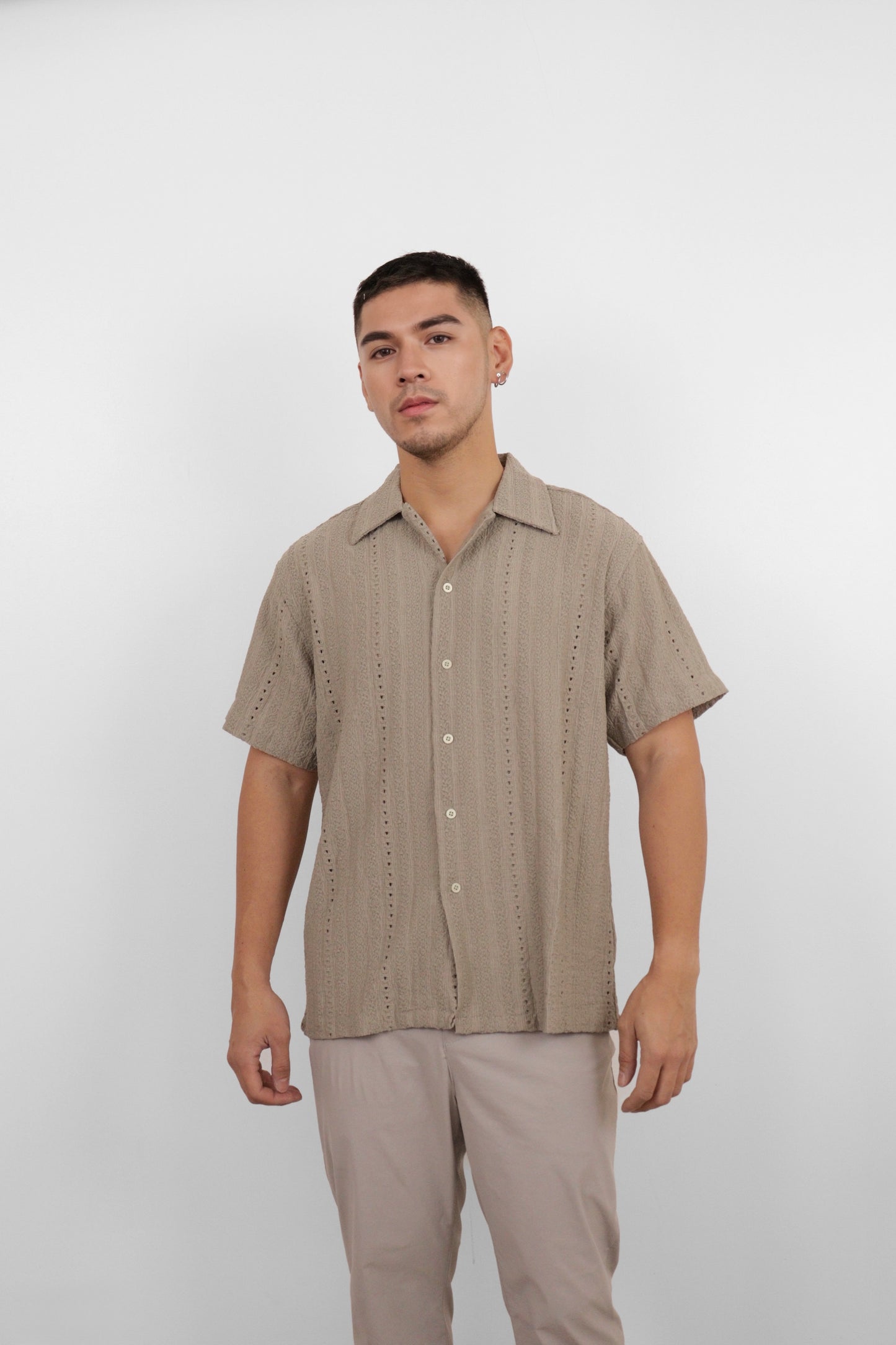 Olive Textured Camp Shirt