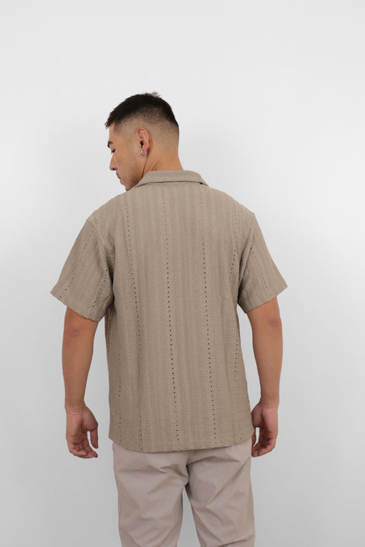 Olive Textured Camp Shirt