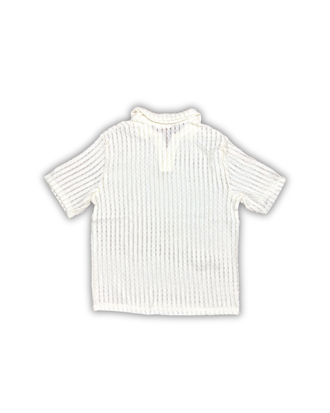 White Textured Knit Open Collar Polo