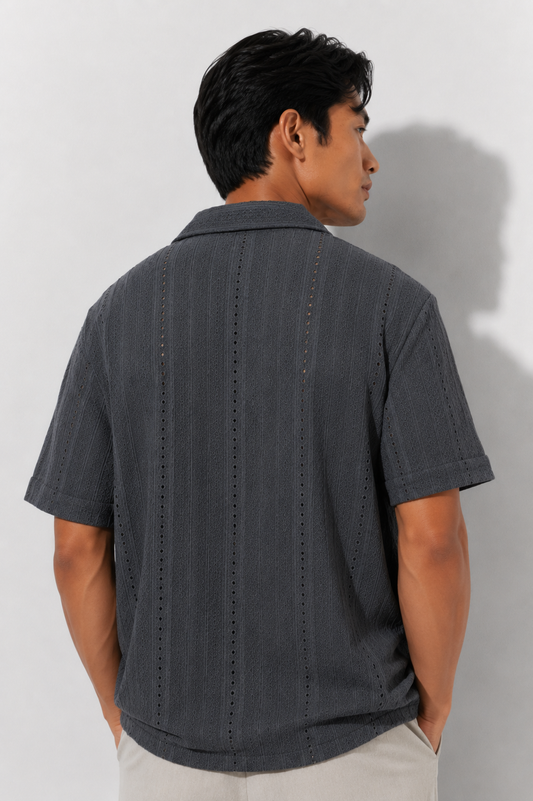 Charcoal Gray Textured Camp Shirt