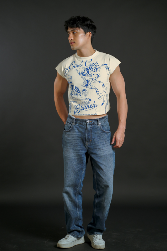 Cool Cats Brunch Cropped Muscle Tee — Cream
