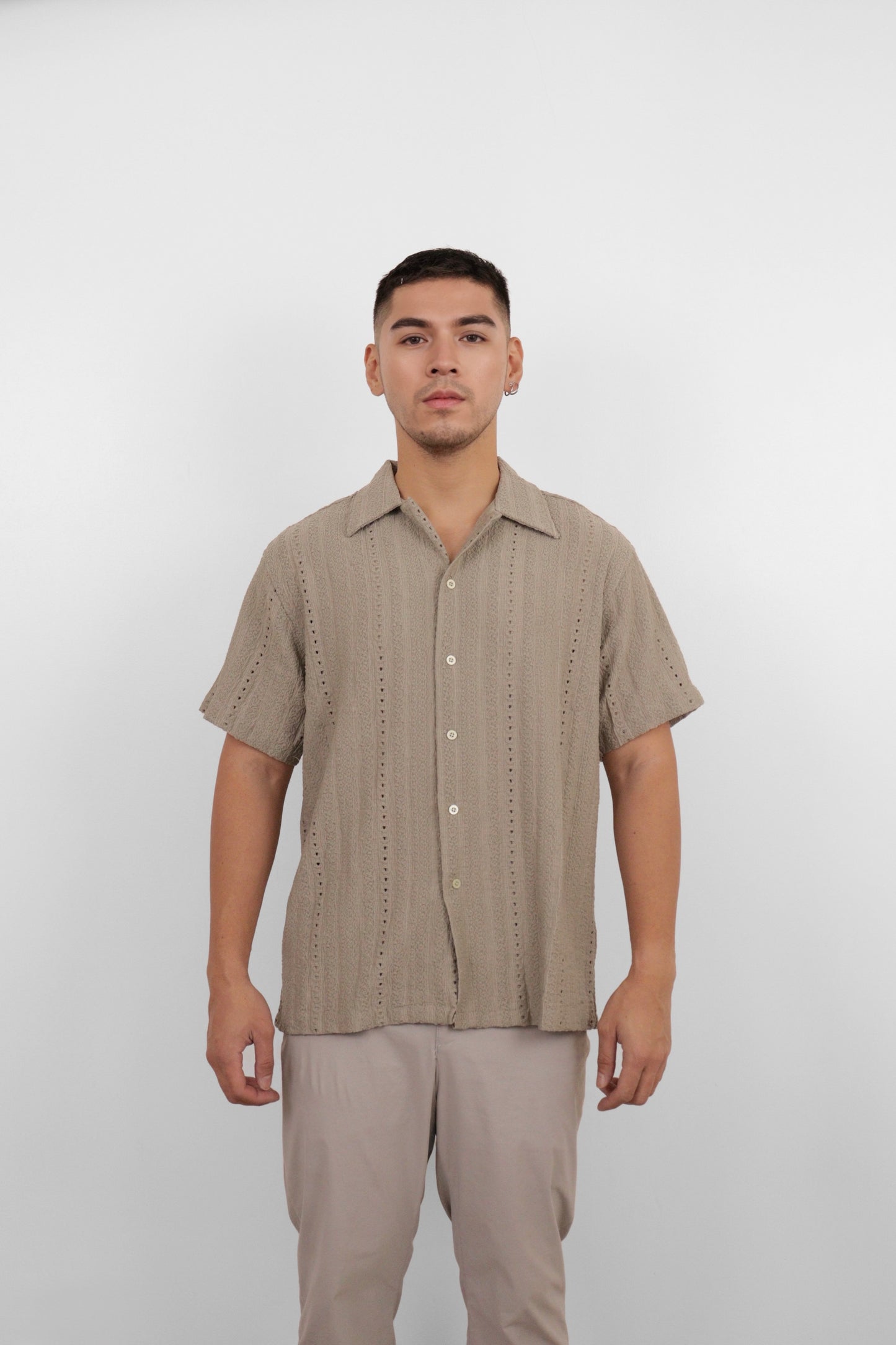 Olive Textured Camp Shirt