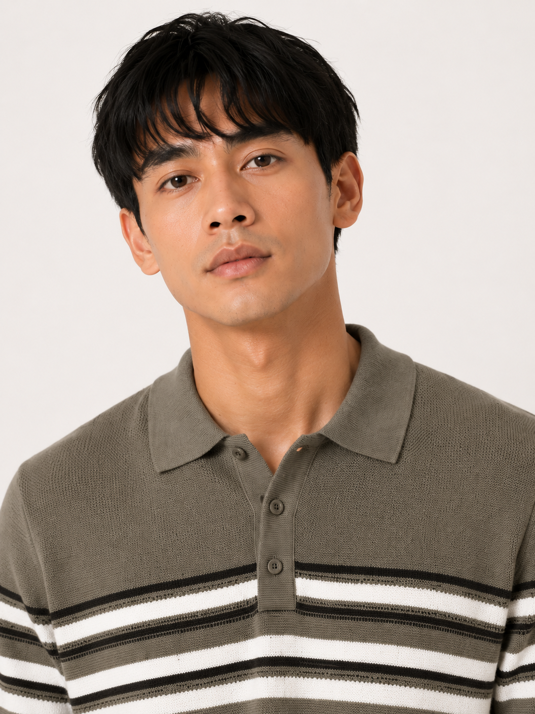 Olive Horizon Striped Knitted Polo