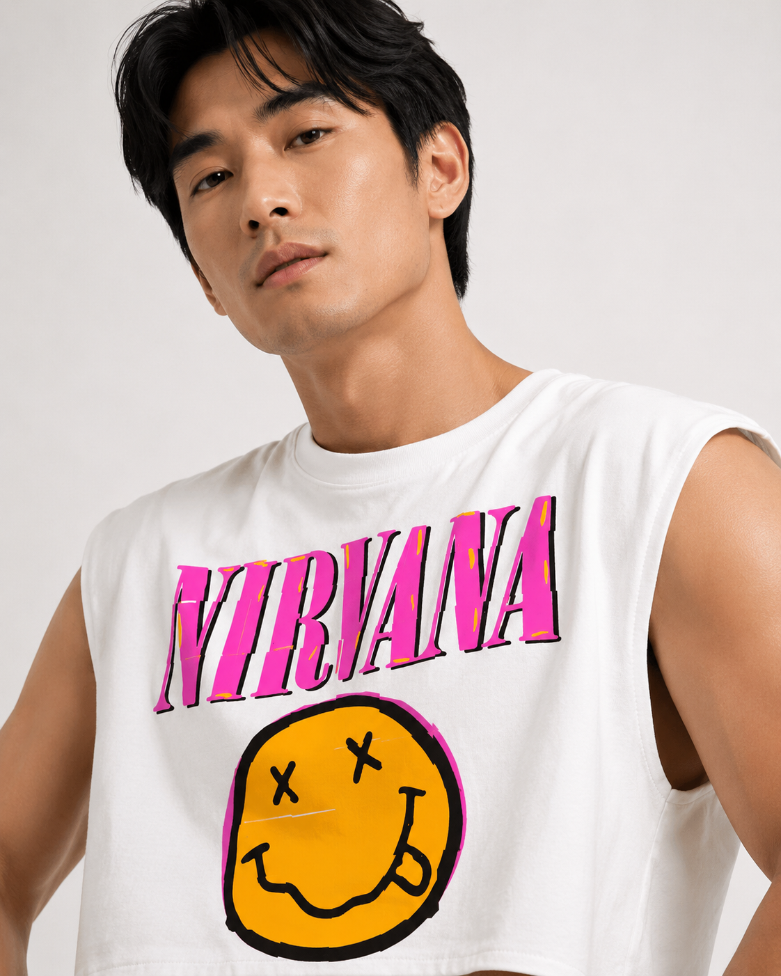 Nirvana White Cropped Muscle Tee
