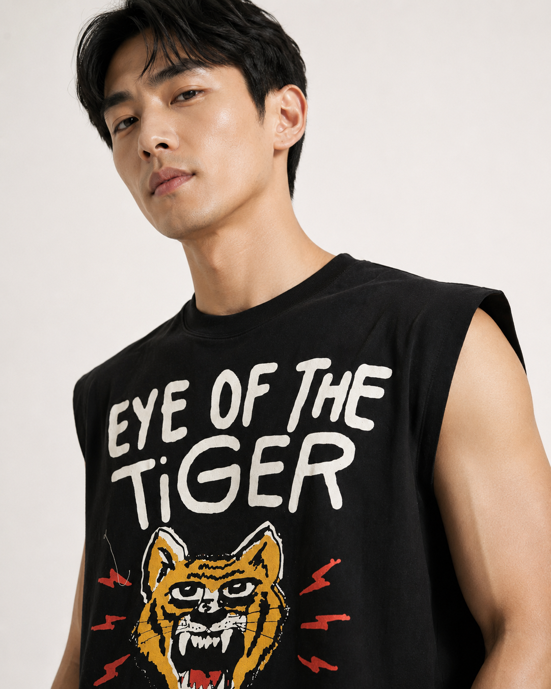 Eye of the Tiger Black Cropped Muscle Tee