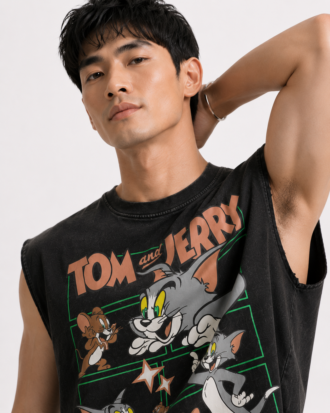 Tom & Jerry Retro Grid Cropped Muscle Tee