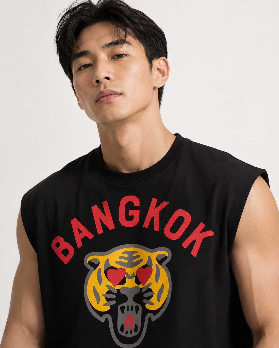 Bangkok Tiger Love Black Cropped Muscle Tee