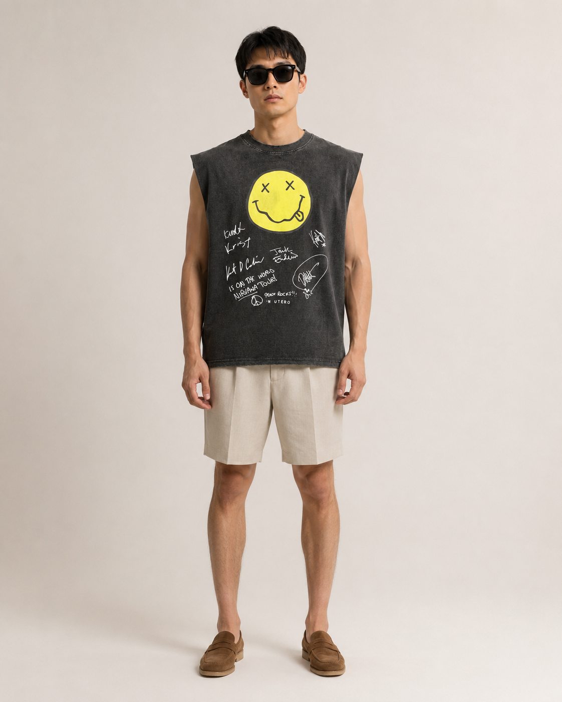 Nirvana Smiley Acid Wash Sleeveless Tee