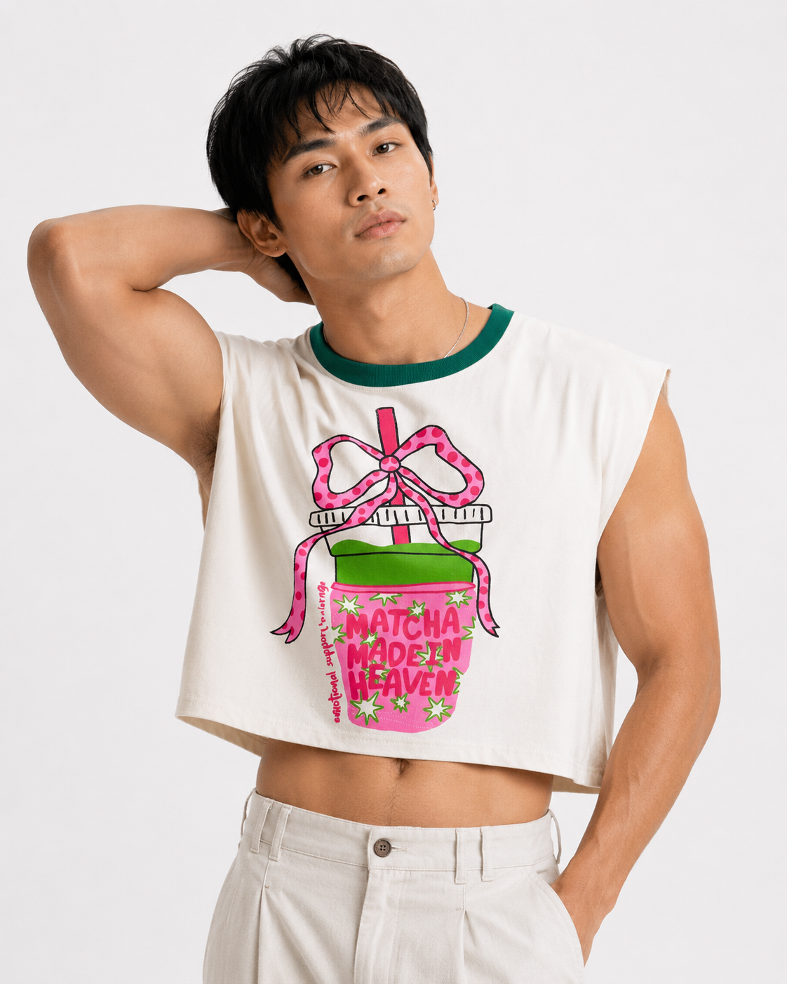 Matcha Made in Heaven Green Ribbed Cropped Muscle Tee