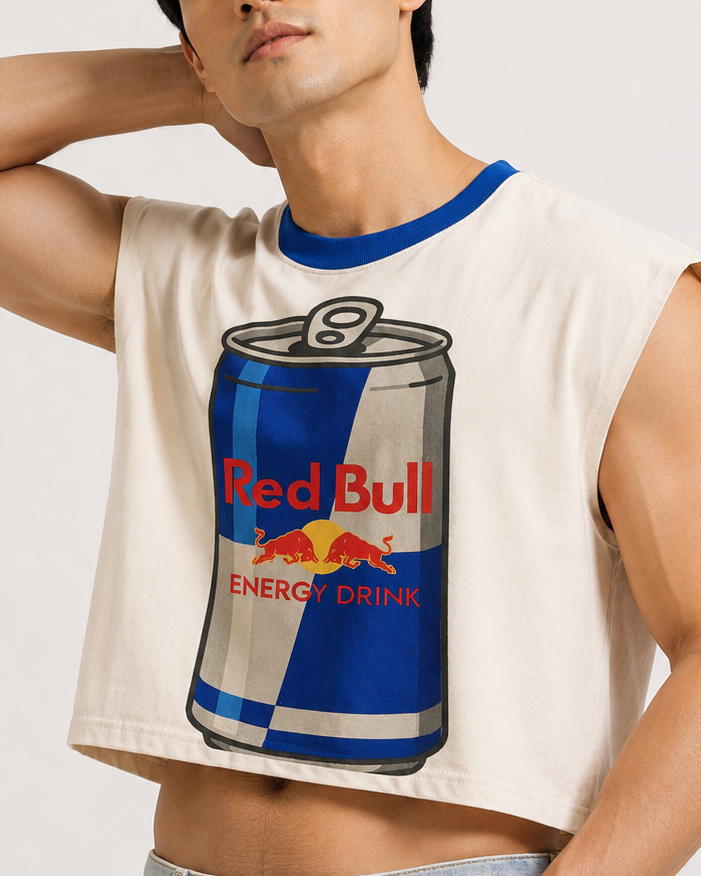 Red Bull Blue Ribbed Cropped Muscle Tee