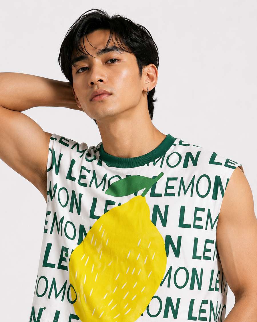 Lemon Green Ribbed Cropped Muscle Tee