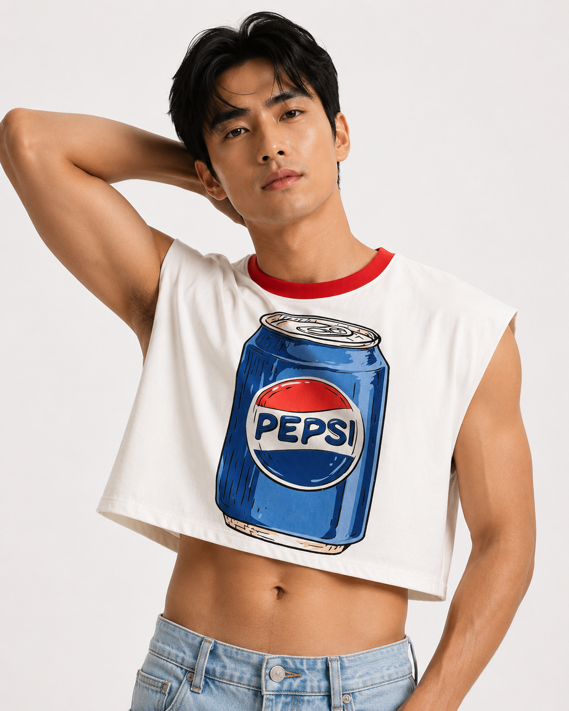 Pepsi Red Ribbed Cropped Muscle Tee
