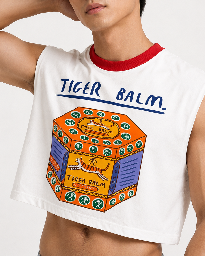 Tiger Balm Red Ribbed Cropped Muscle Tee