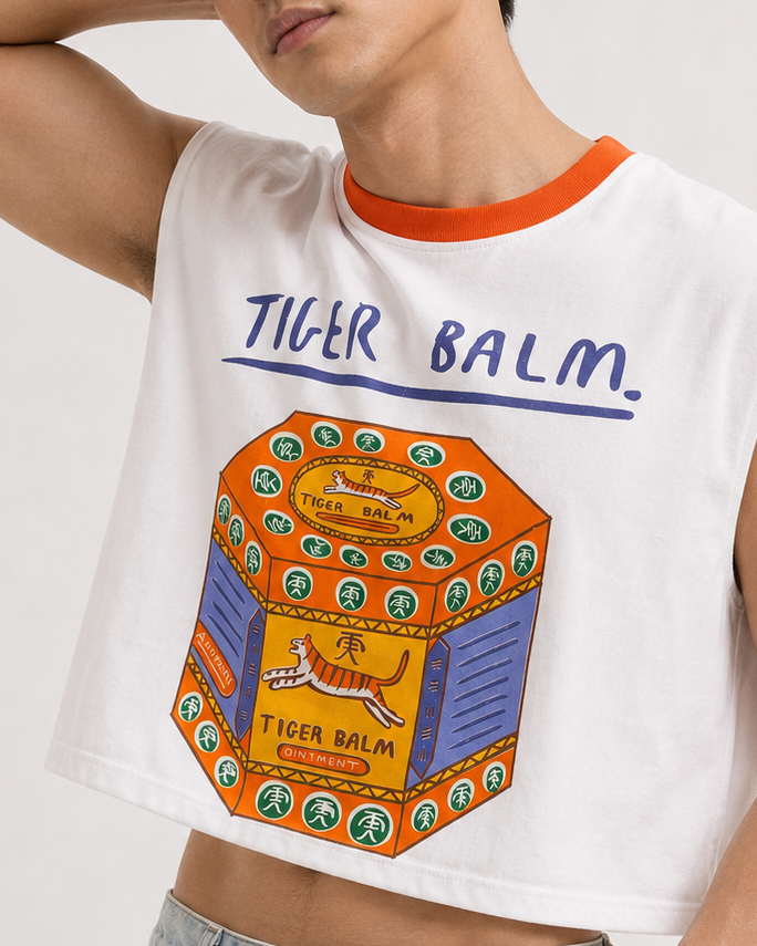 Tiger Balm Orange Ribbed Cropped Muscle Tee