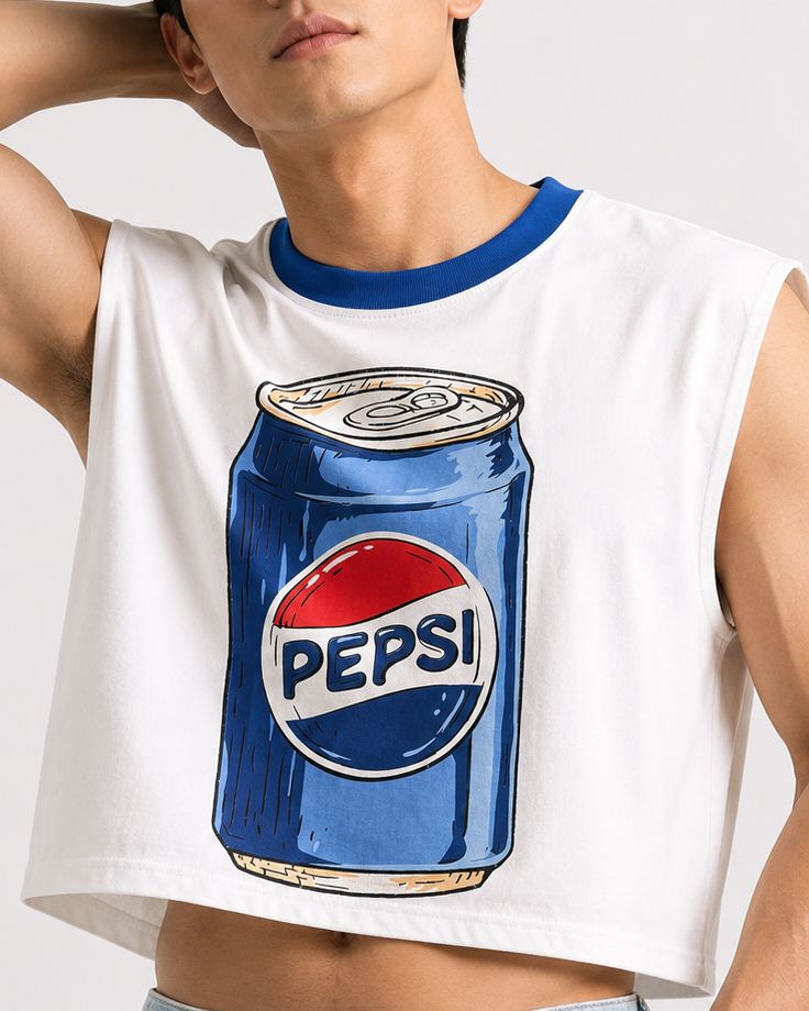 Pepsi Blue Ribbed Cropped Muscle