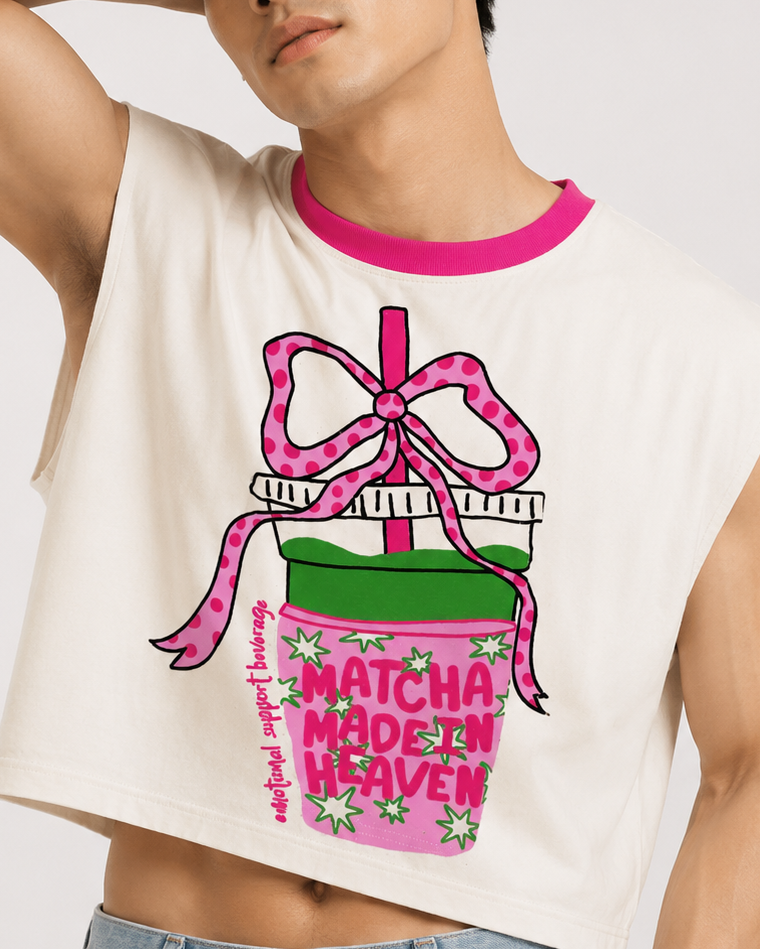 Matcha Made in Heaven Pink Ribbed Cropped Muscle Tee