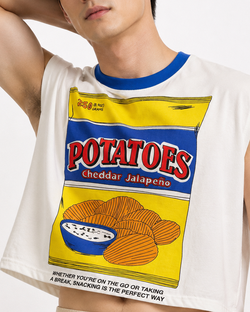Cheddar Jalapeño Blue Ribbed Cropped Muscle Tee