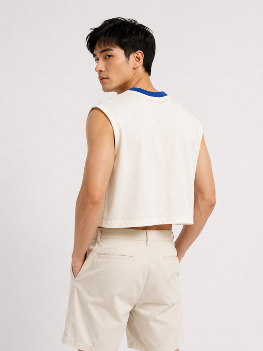 Cheddar Jalapeño Blue Ribbed Cropped Muscle Tee