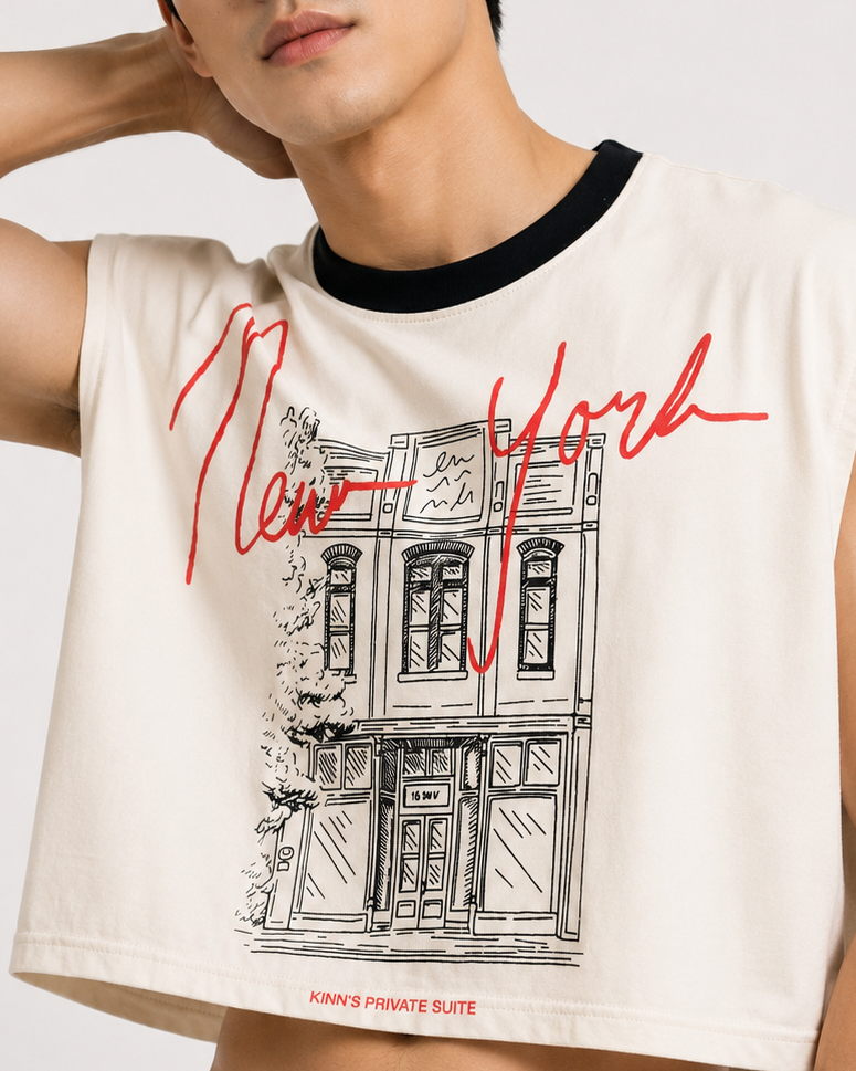 New York Black Ribbed Cropped Muscle Tee
