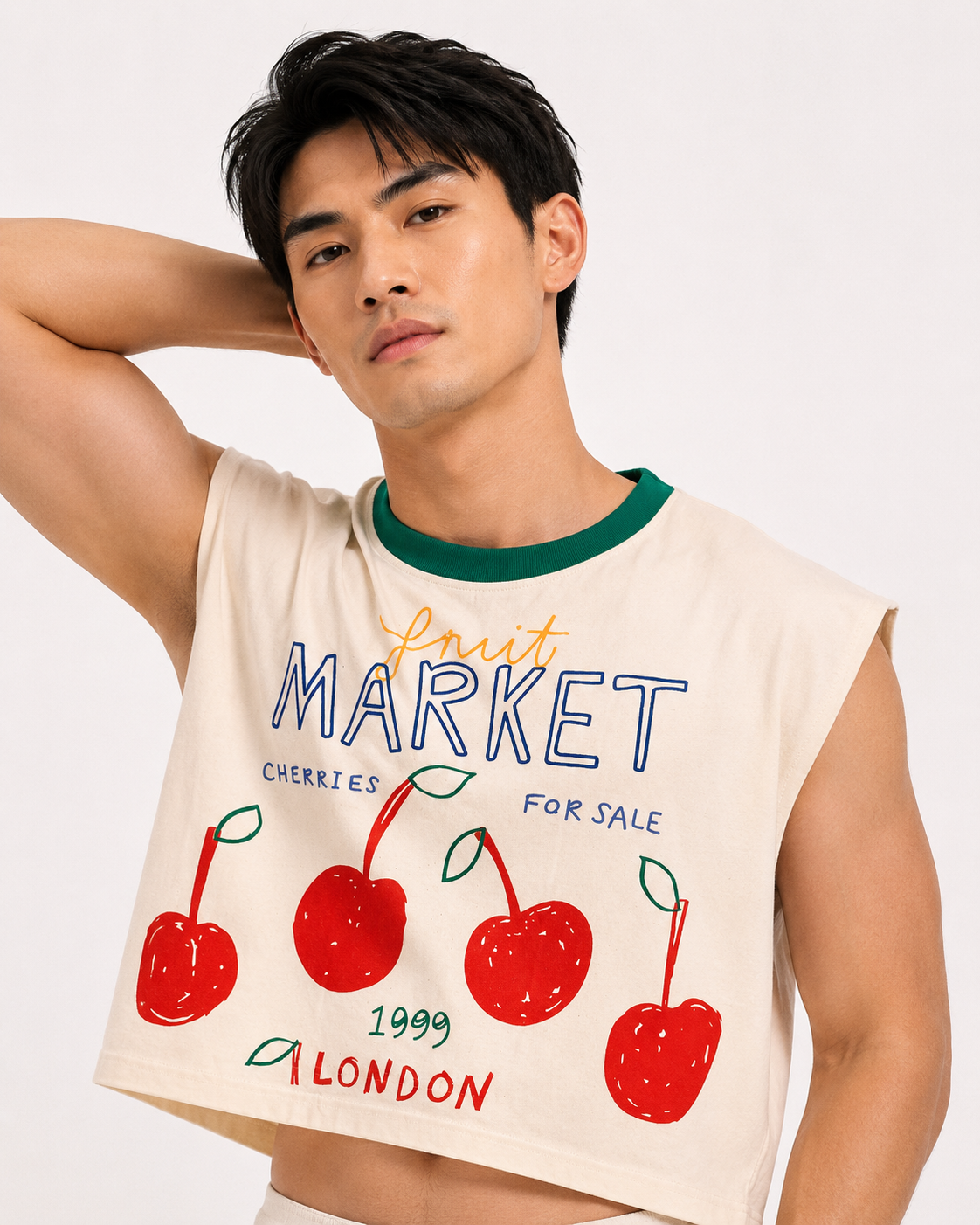London Cherry Market Green Ribbed Cropped Muscle Tee