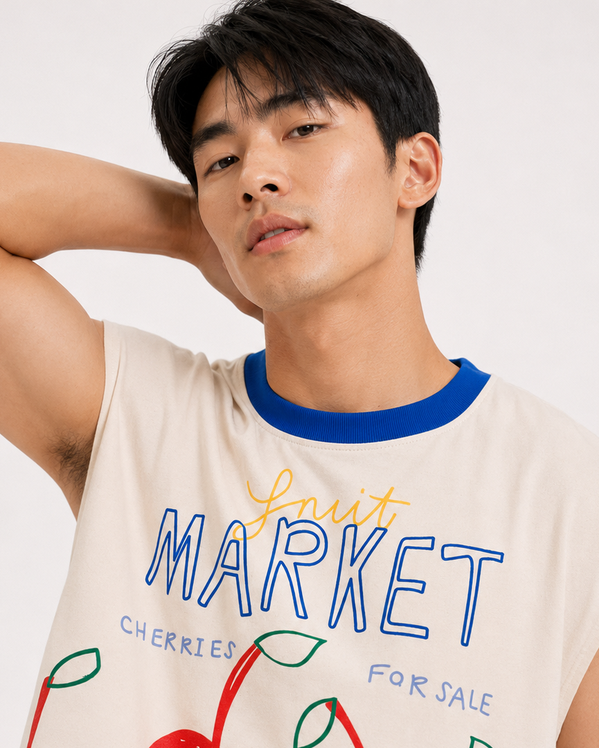 London Cherry Market Blue Ribbed Cropped Muscle Tee