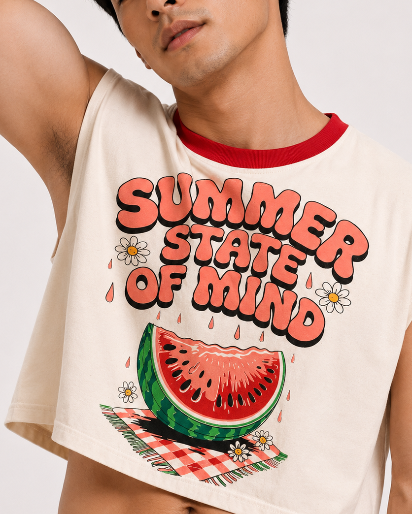 Summer State of Mind Red Ribbed Cropped Muscle Tee