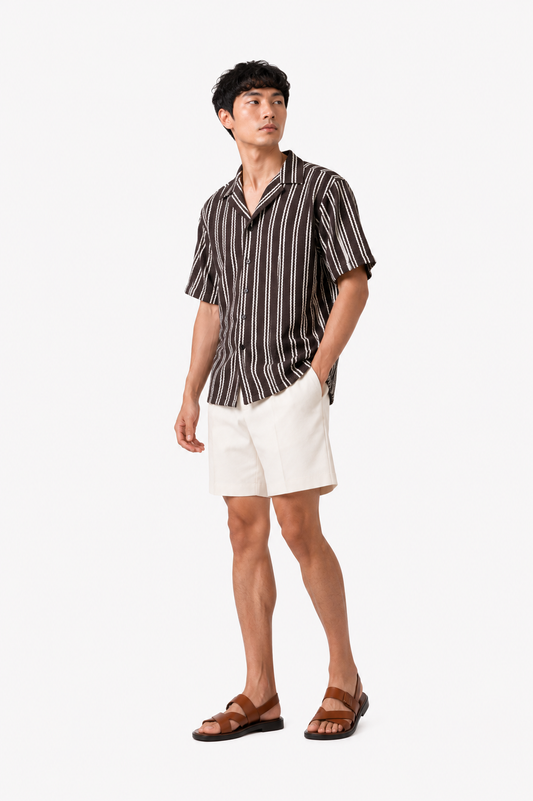 Striped Resort Polo — Dark Brown