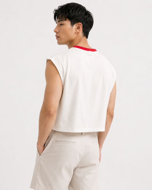 New York Red Ribbed Cropped Muscle Tee