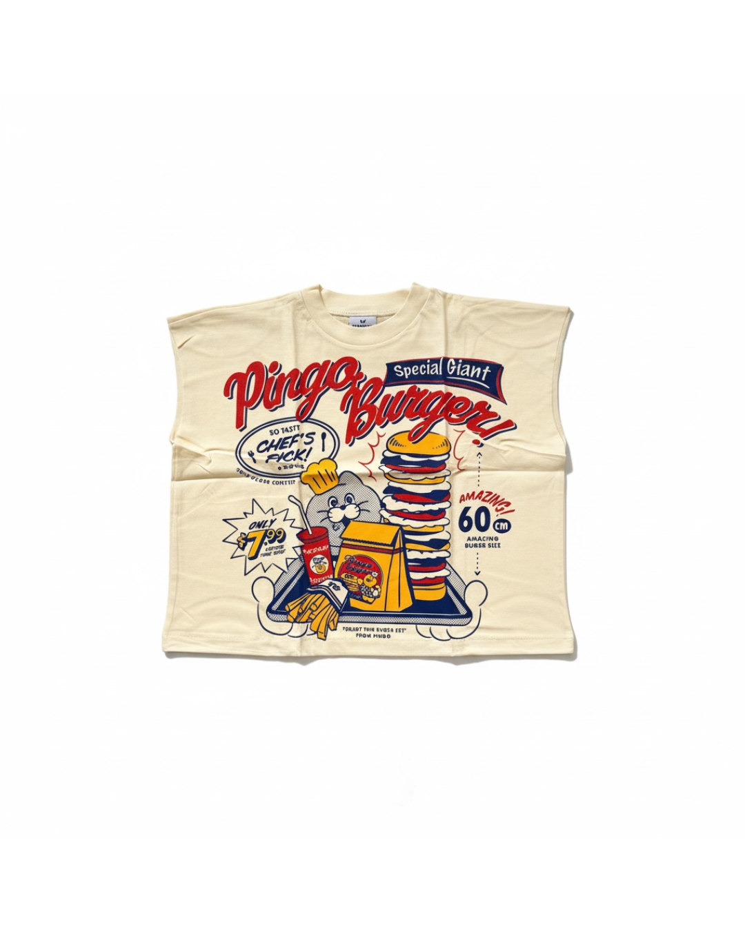 Pingo Burger Cropped Muscle Tee — Cream