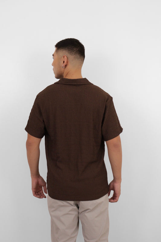 Brown Seersucker Camp Shirt