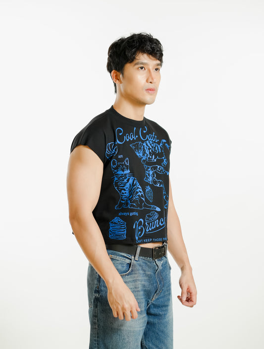 Cool Cats Cropped Muscle Tee – Black