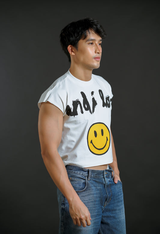 Smile Cropped Muscle Tee – White
