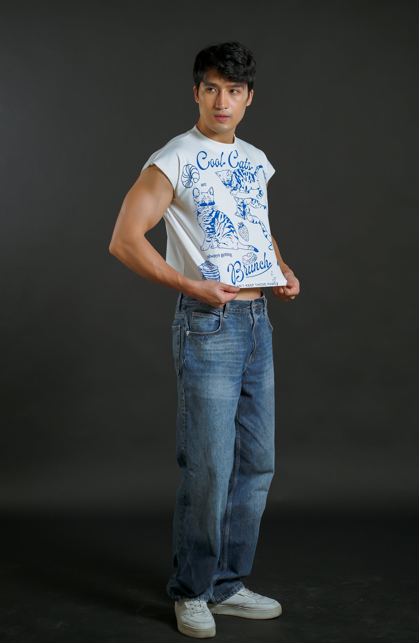 Cool Cats Cropped Muscle Tee – White