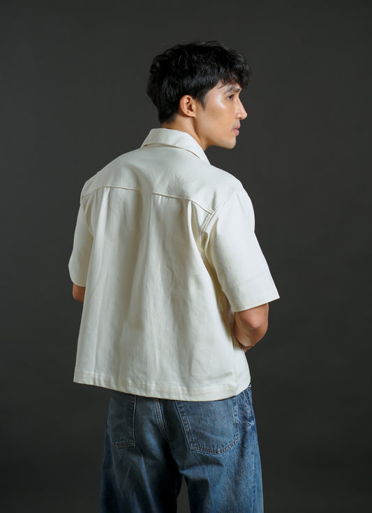 Denim Cropped Polo Cream