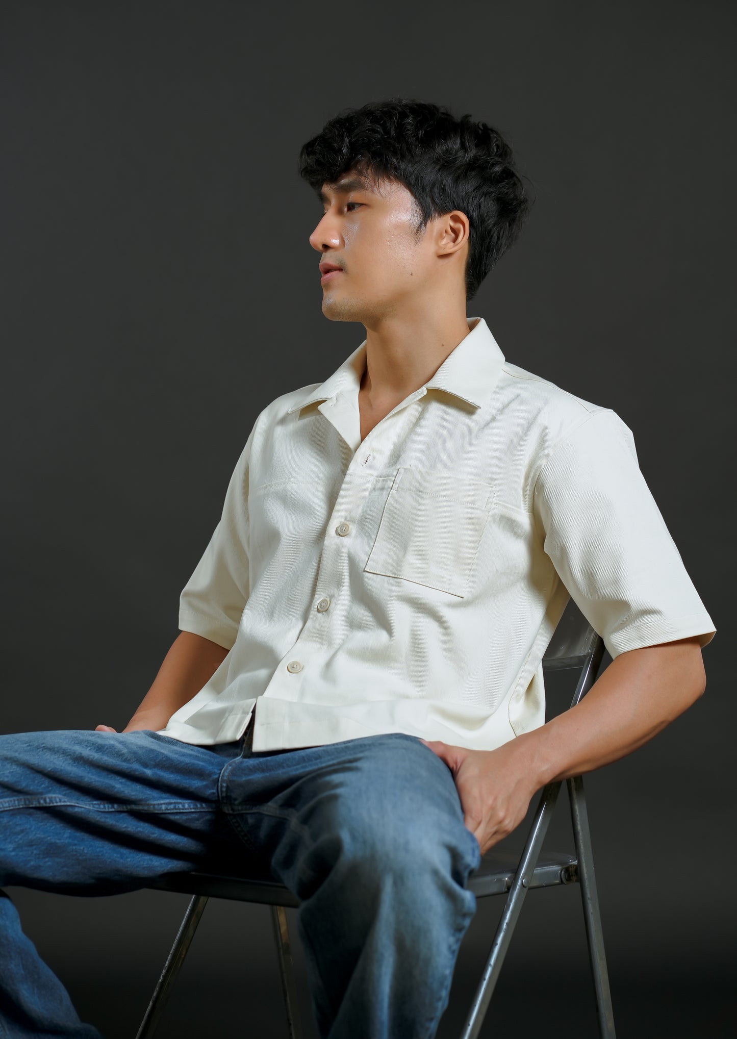 Denim Cropped Polo Cream