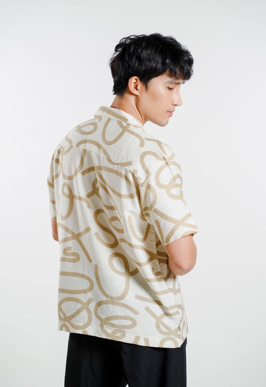 Abstract Script Camp Collar Shirt