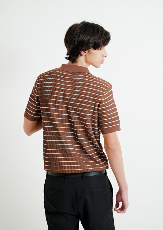 Brown Knit Stripe Polo