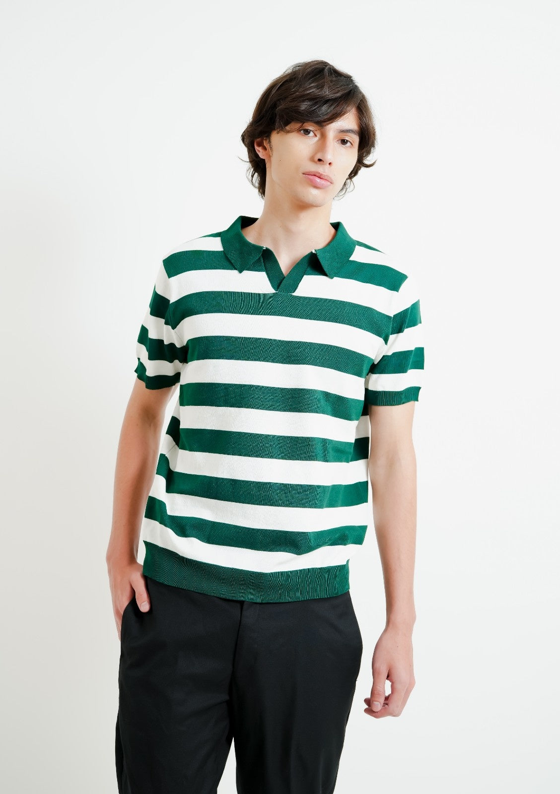Green & White Bold Stripe Polo