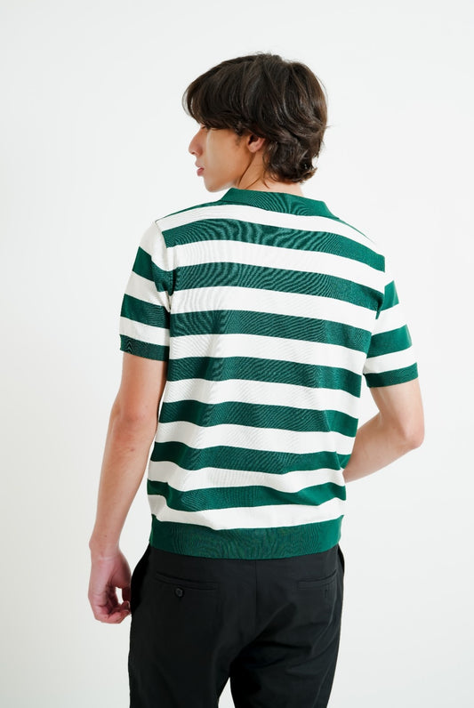 Green & White Bold Stripe Polo