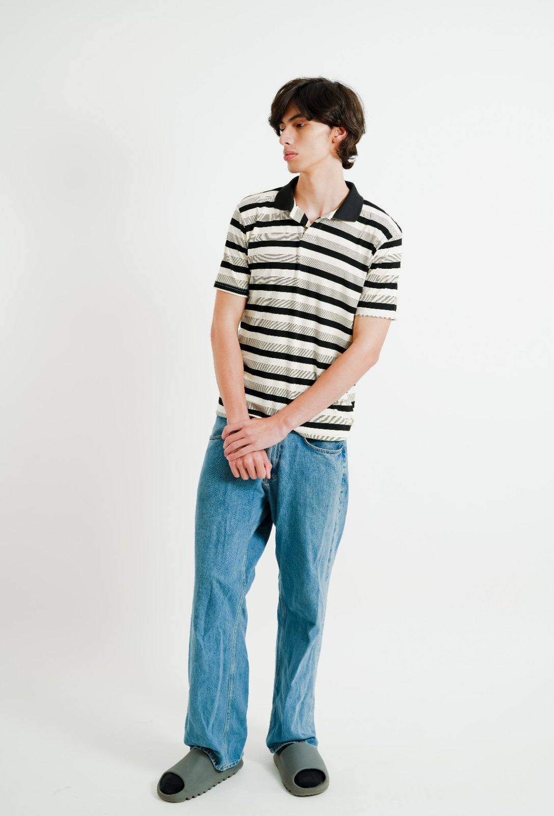 Black & White Contrast Collar Stripe Polo