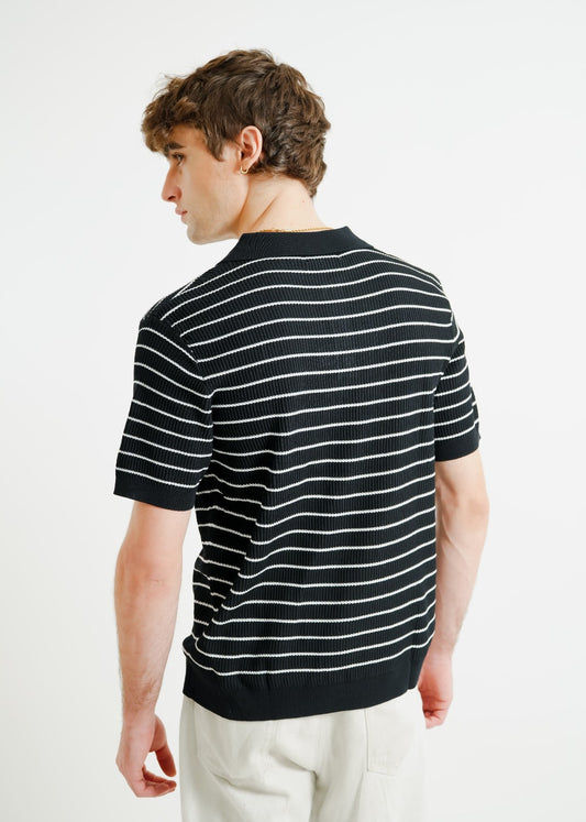 Black Knit Stripe Polo